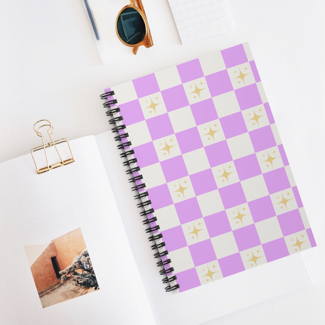 Lavender Checkerboard Star Spiral Notebook | Pattern Journal - Etsy