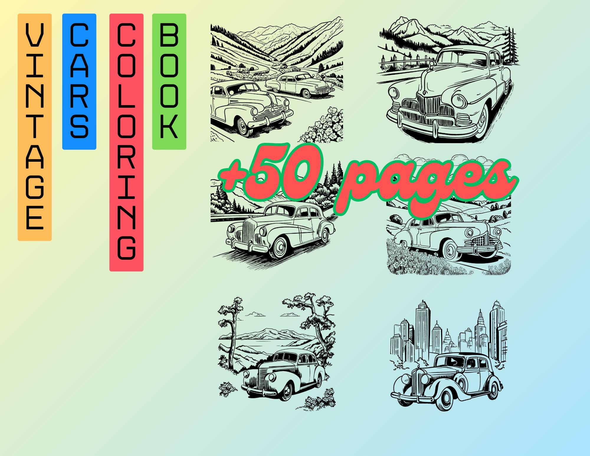 Vintage Classic Cars Coloring Book: Sketch Style, 50+ Pages - Etsy