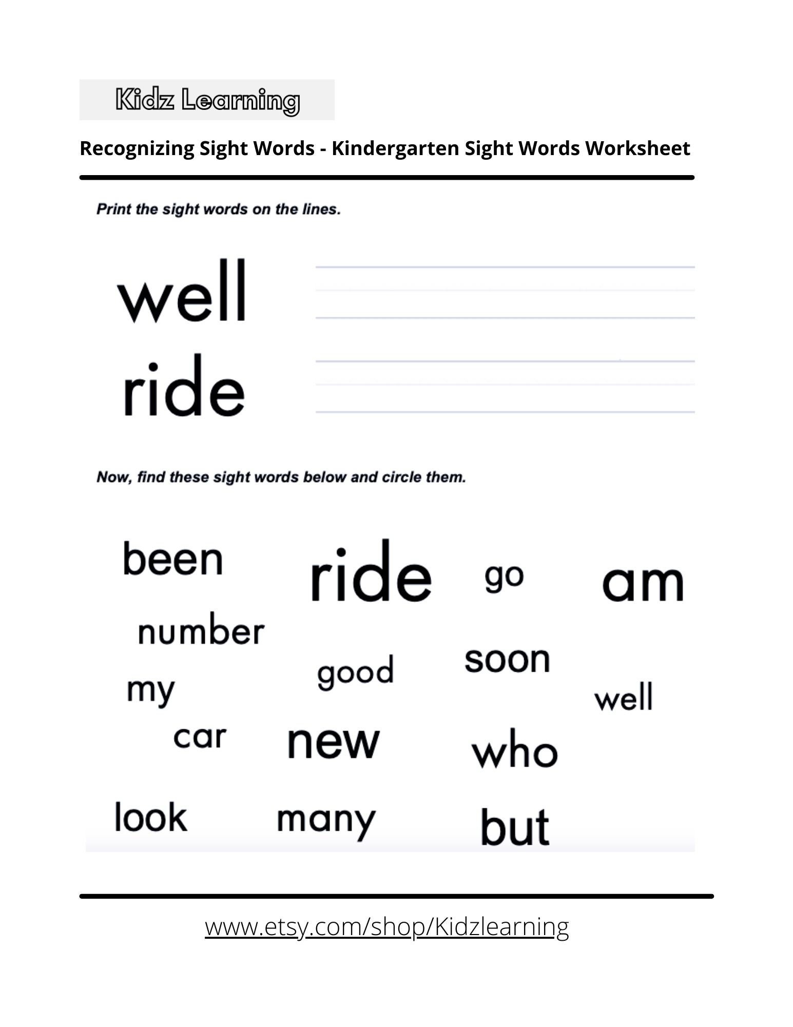 18 Printable Sight Word Worksheet - Etsy