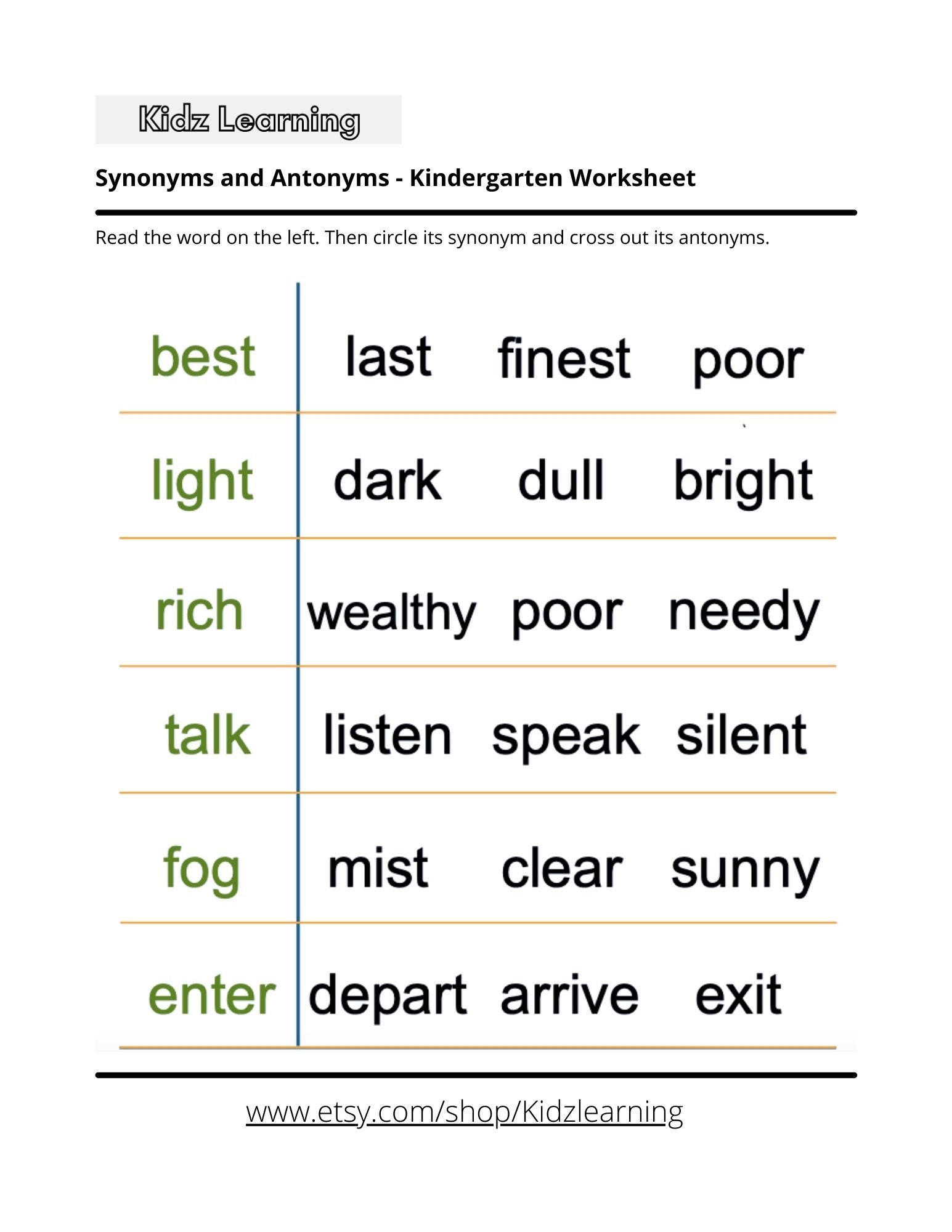 Synonyms and Antonyms in 1st Grade