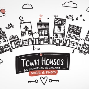 Town House Doodles SVG & PNG, 66 Town House illustrazioni tagliano i file per Cricut
