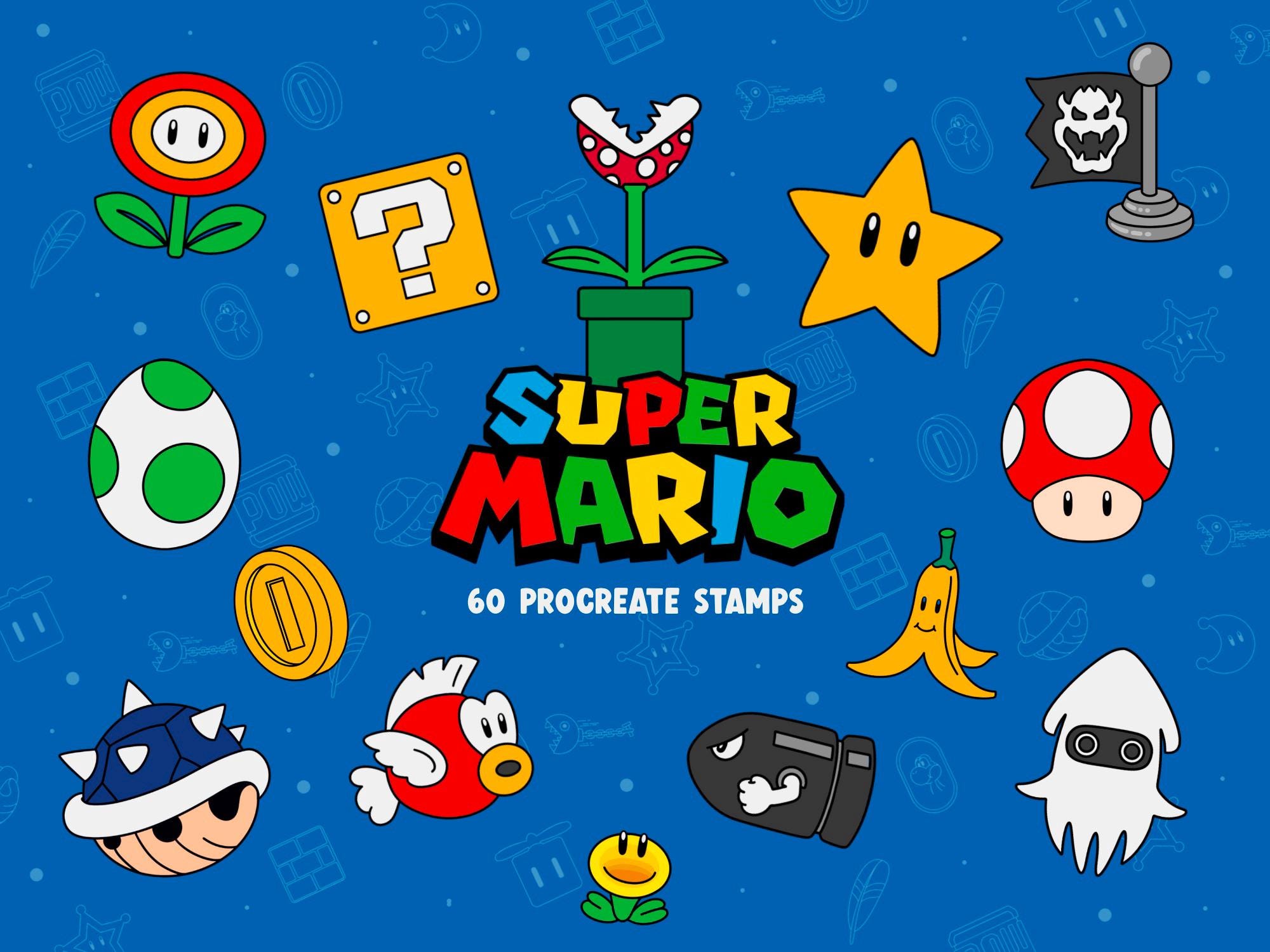 マリオ プロクリエイト スタンプ 60 個：アウトライン スタンプ セット