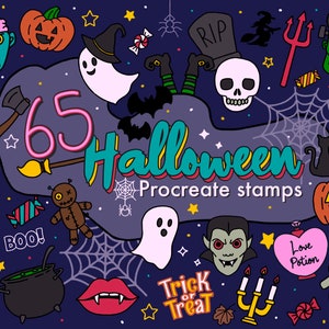 65 Halloween-Stempel für Procreate, gruselige Halloween-Pinsel für Procreate