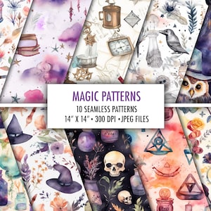 Magische aquarel naadloze patronen - Set van 10 Magic en Witchy geïnspireerde digitale documenten voor commercieel gebruik