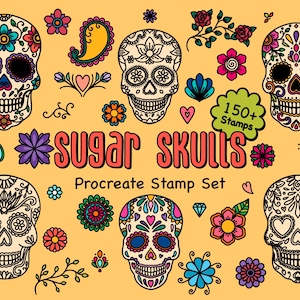 Procreate Sugar Skull Stempel, Day of the Dead Procreate Halloween Candy Skull Procreate Pinsel