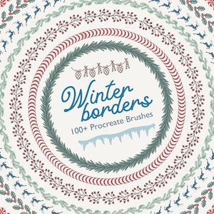 Pinceles de borde de invierno Procreate: más de 100 diseños festivos, pincel navideño Procreate