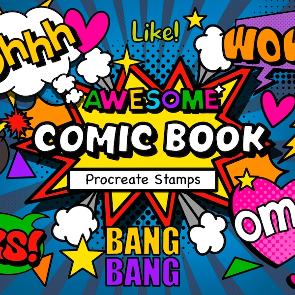 99 Comic Book Stamps for Procreate, Comic stamps