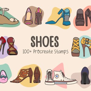 100+ Hand-Drawn Shoe Stamps for Procreate | Includes 8 Pattern Brushes | Front, Side, and Back Views