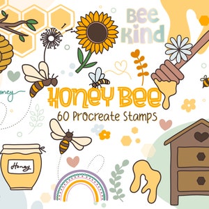 Honey Bee Doodle Stamps for Procreate, 60 Bee, honey bee brushes for Procreate