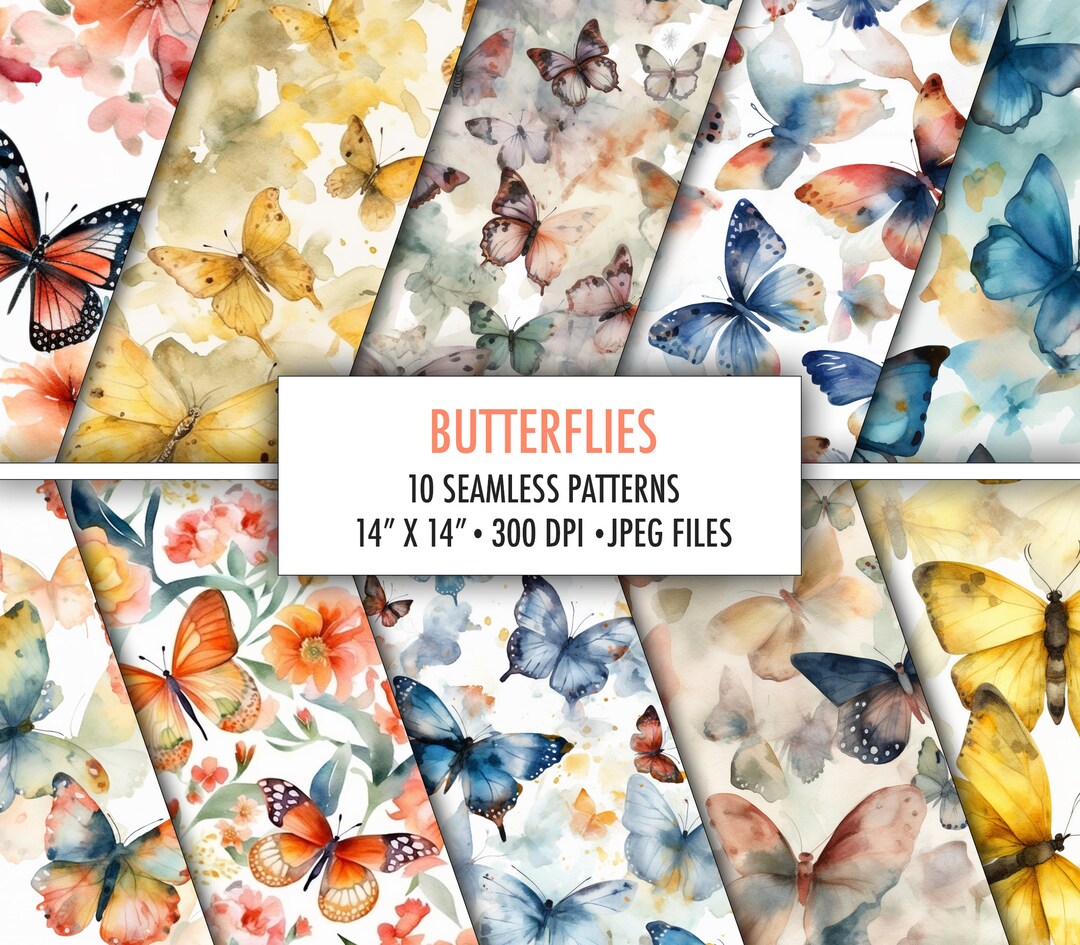 Butterfly Patterns, Commercial-free and Seamless, 10 Hand-drawn ...