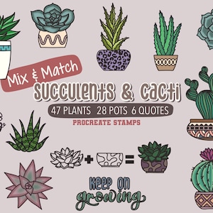 81 Succulent and Cacti Mix and Match Procreate Brushes, Commercial Free Build your own Cactus stamps, plant procreate stamps