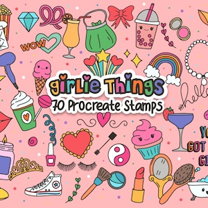 Girlie Things Doodle Stamps for Procreate, 70 Girl brushes for Procreate