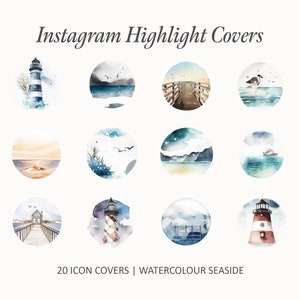 20 Seaside Watercolour Instagram Covers, Instagram Story Highlight Icons, iOS App Icons, iPhone Widgets, Instagram Highlights