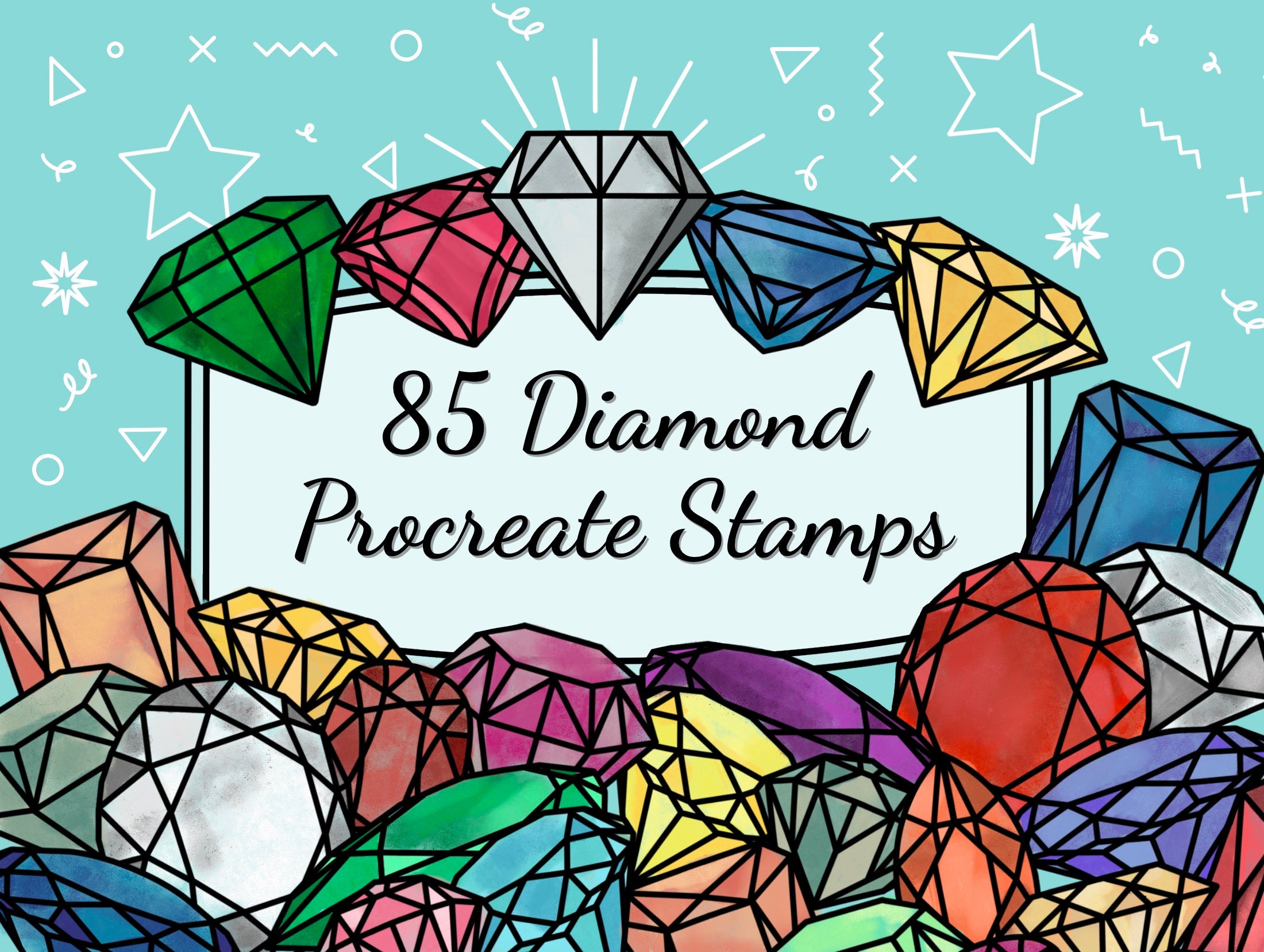 85 Diamond Procreate Stamps – Hand-Drawn Gem, Crystal and Jewel Brushes for Procreate - Image 1