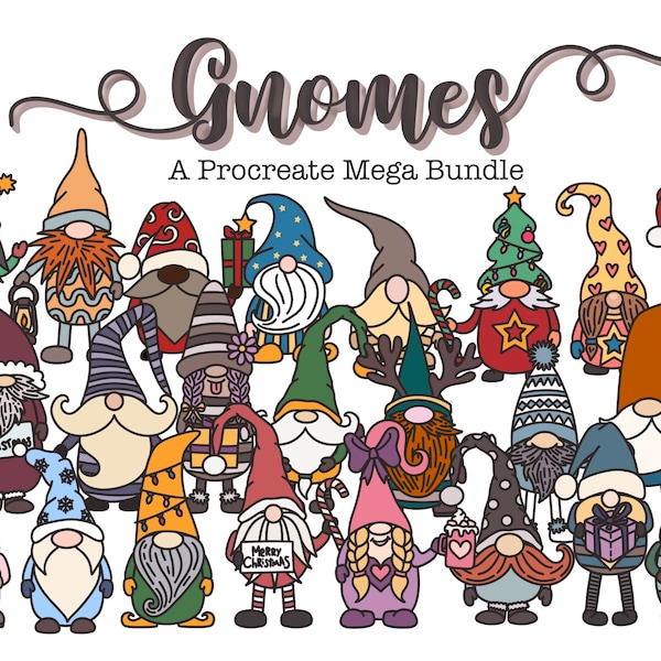 182 Gnomes Stamps for Procreate, Holiday Gonks Christmas brushes for Procreate