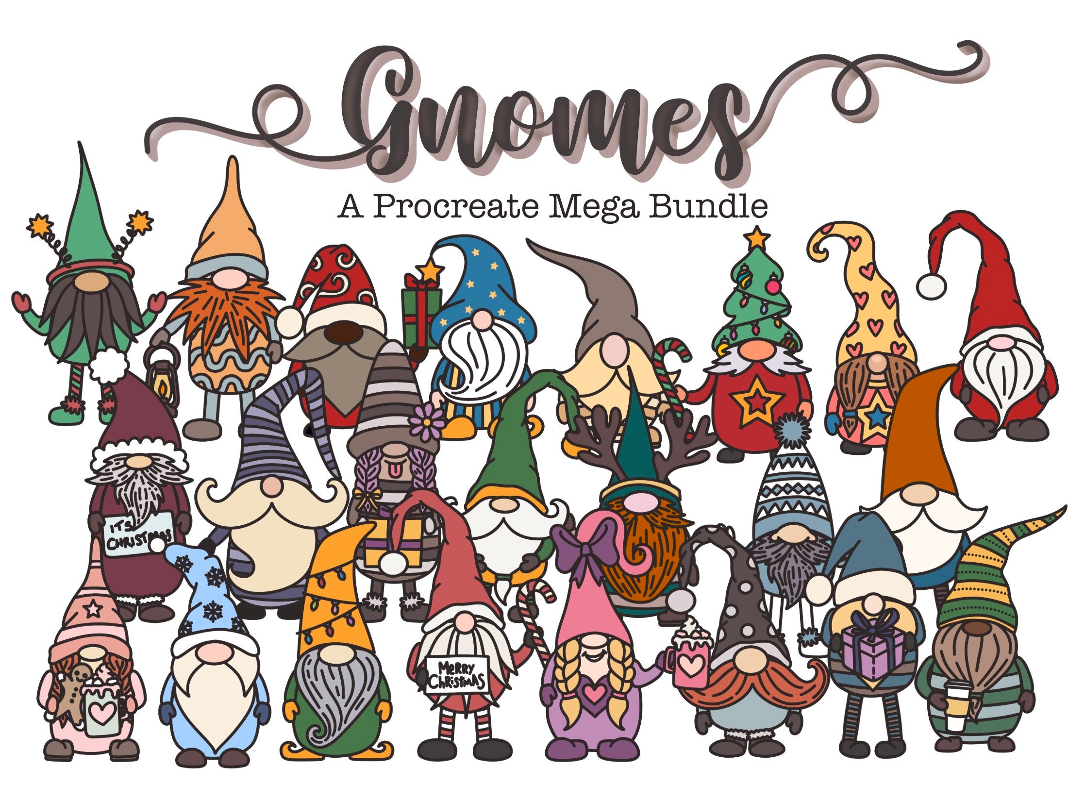 182 Gnomes Stamps for Procreate, Holiday Gonks Christmas brushes for Procreate
