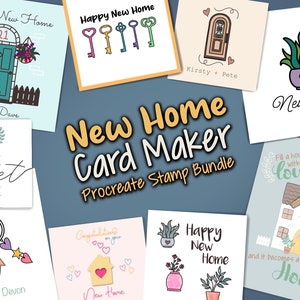 Novos selos para fazer cartões de casa para Procreate, pacote de pára-choques para fazer cartões de casa em mudança para procriar
