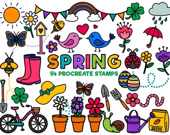 54 Spring Procreate Stamps: Easter, Gardening Brushes (Digital Download)