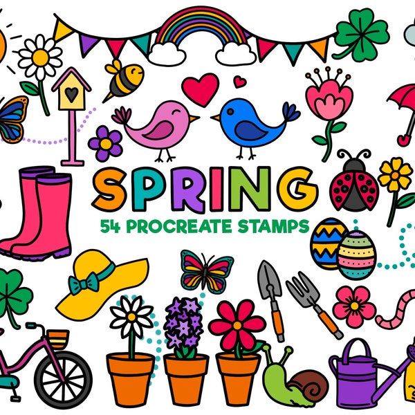 54 Spring Stamps for Procreate, Springtime Season brushes for Procreate