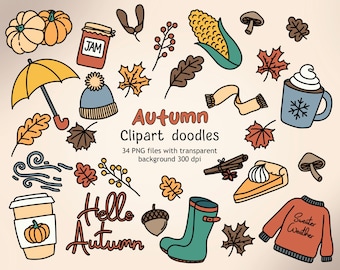 Autumn Doodle Clipart: Fall PNG Stickers (Digital Download)