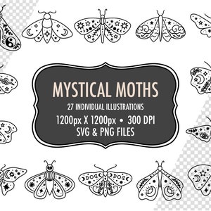 Motten SVG, 27 wunderschöne Mottenzeichnungen in SVG und PNG, Volkskunst Motten