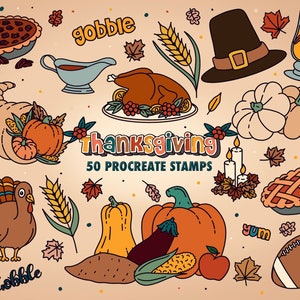 50 tampons Thanksgiving Procreate : pinceaux pour la saison d&#39;automne (téléchargement numérique)