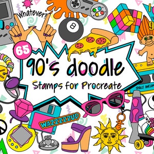 90's Doodle Stamps for Procreate, 65 Nineties brushes for Procreate