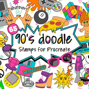 90's Doodle Stamps for Procreate, 65 Nineties brushes for Procreate