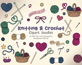 Imágenes prediseñadas de punto y crochet: pegatinas PNG de hilo (descarga digital)