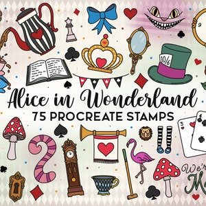 Alice im Wunderland Procreate Briefmarken: 75 Pinsel Set (Digitaler Download)