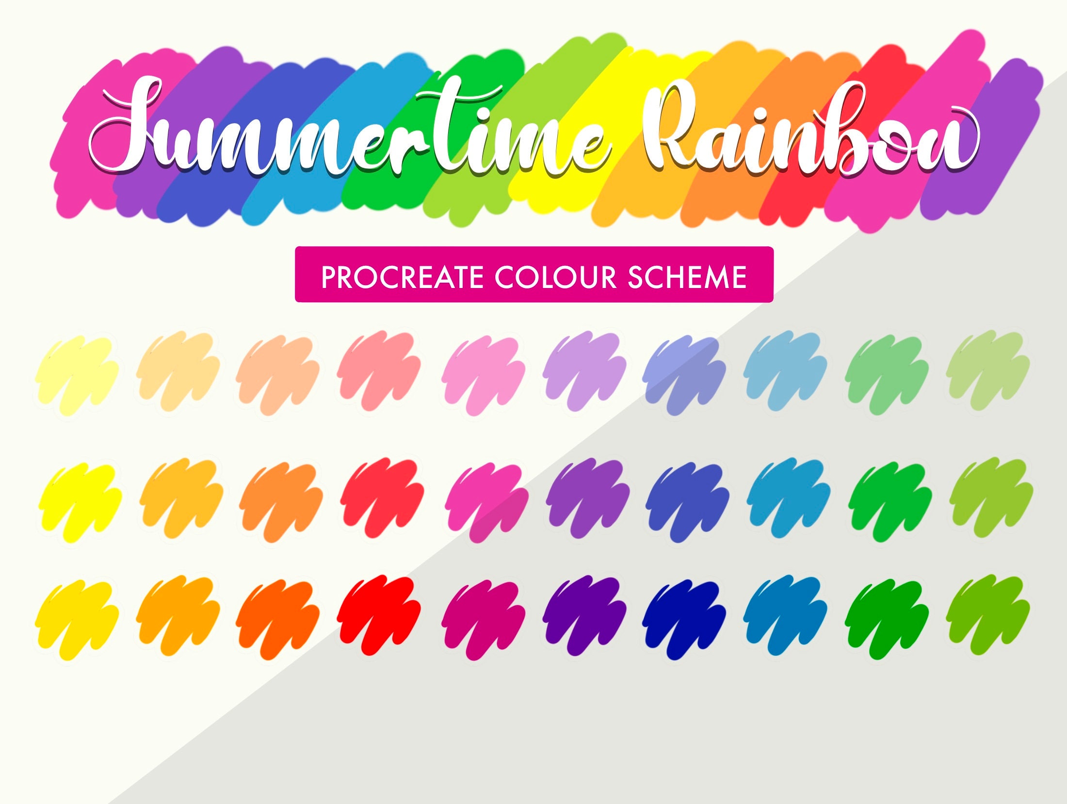 Summertime Rainbow Procreate Palette – 30 Vibrant Color Swatches for Bright, Happy Art