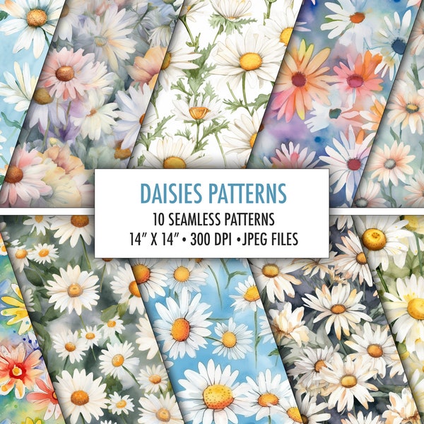 Daisies Watercolour Seamless Repeating Pattern - Commercial Free, Flowers digital papers