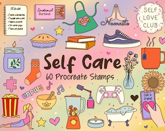 Self Care Doodle Stamps: Mental Health Brushes for Procreate