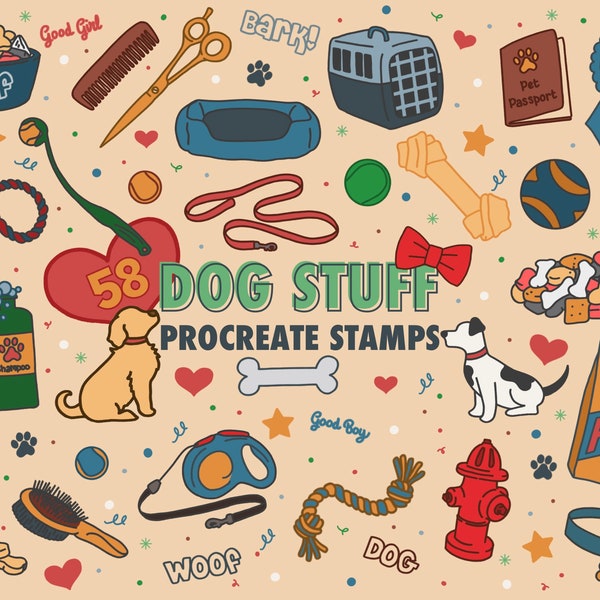 58 Dog Stuff Stamps for Procreate, Dog brushes for Procreate