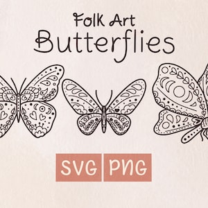 Folk Art Farfalle SVG Set. Boho Farfalla SVG. Cricut cut file, file a strati. File di siluetta. Fascio di farfalle png. Clipart.