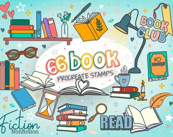 Book Doodle Stamps for Procreate, 66 Book and Reading brushes for Procreate