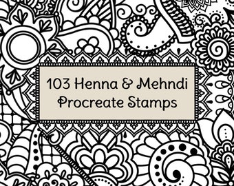 103 Henna & Mehndi Stamps for Procreate, Hand drawn Paisley procreate Brushes