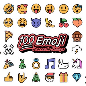 100 Emoji Stamps for Procreate, Emojis brushes for Procreate, Fun kids stamps