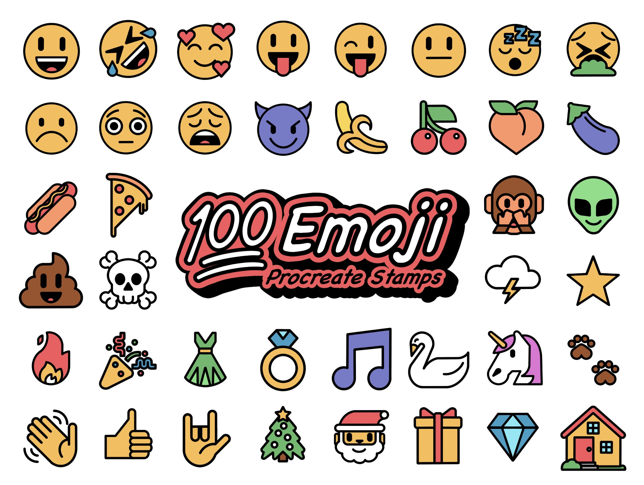 100 Emoji Stamps for Procreate Emojis Brushes for Procreate Etsy UK