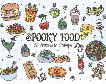 32 Spooky Food Procreate Stamps, Halloween brushes for Procreate