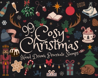 Cosy Christmas Procreate Stamps: 99 Hand-Drawn Winter Brushes (Digital Download)