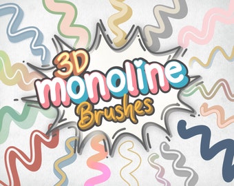 36 3D Monoline Outline Brushes for Procreate, Amazing 3D Lettering Brushes