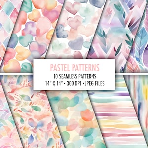 Pastel Watercolor digital paper, Pastel pattern wallpaper, pastel rainbow paper