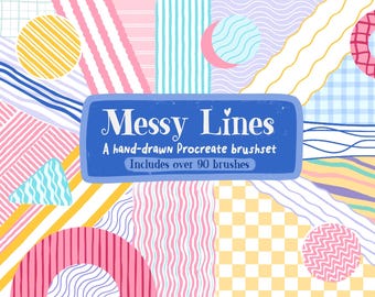 Zestaw pędzli Messy Lines Procreate | Ponad 90 bezszwowych, ręcznie rysowanych pędzli do tworzenia wzorów (paski, kratki i siatki)