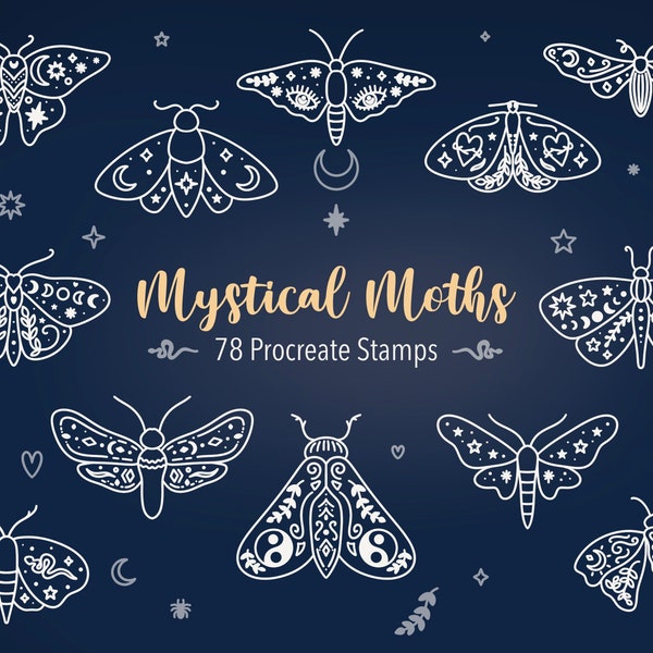 Mystical Moth Stamps, 78 Celestial and Mythical Moth and Butterfly brushes for Procreate