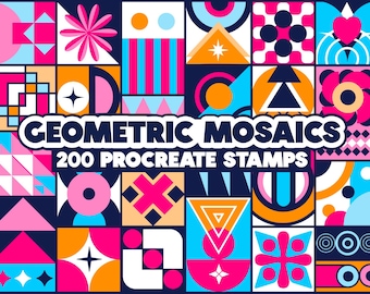 200+ Geometric Mosaics Procreate Stamps, Shape brushes for Procreate