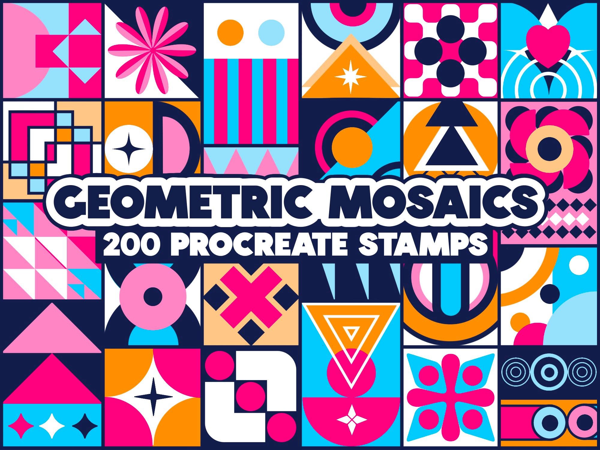 200+ Sellos de Mosaico Geométrico para Procreate – Pinceles de Formas y Plantillas para diseños audaces