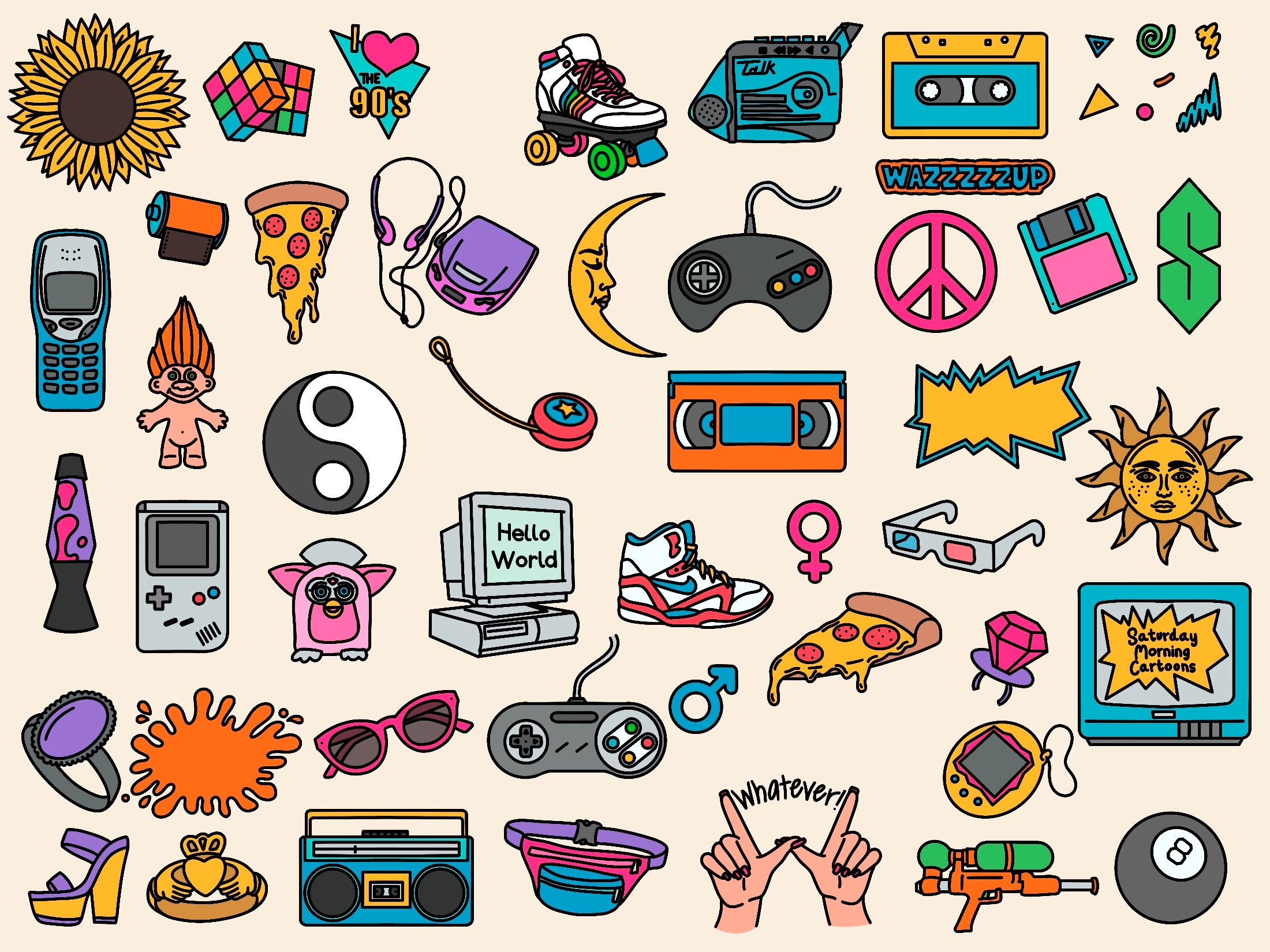 Back to 90s Stickers Pack. Retro Electronics Doodle Drawings Sticker for  Sale by AnnaShalygina