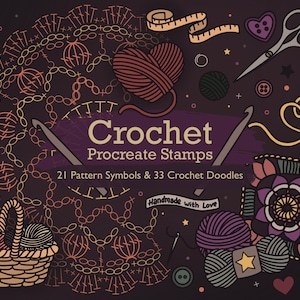 55 Crochet Procreate Stamps, Crochet Pattern Brushes, Crochet Doodle Stamps