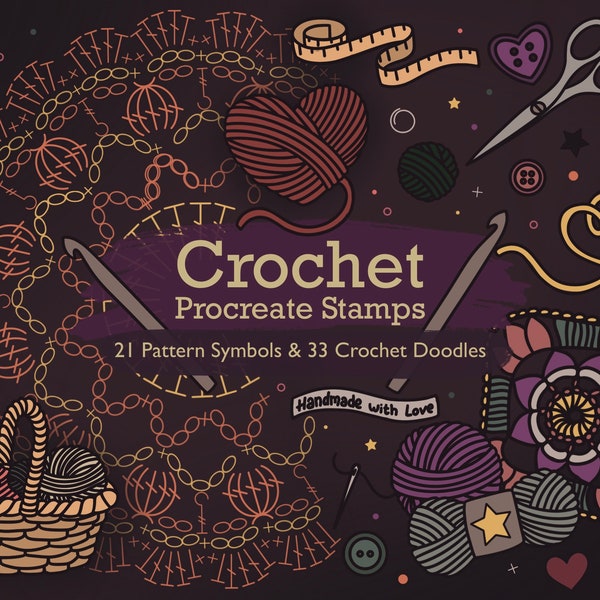 55 Crochet Procreate Stamps, Crochet Pattern Brushes, Crochet Doodle Stamps